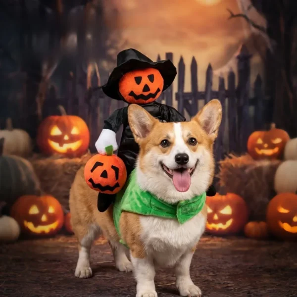 S0d26d2739efa4da398292fc601b78cabe.webp Halloween Pumpkin Knight Pet Costume 3D Riding Horse Design Dog Cat Outfit