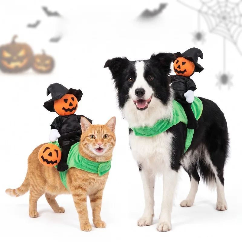 Halloween Pumpkin Knight Pet Costume  3D Riding Horse Design Dog Cat Outfit